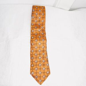 Gianni Orvietto Orange Floral Print Pure 100 Silk Mens Tie Necktie Made in Italy